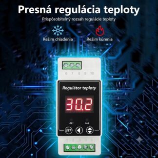 230V DIN lištový digitálny termostat s relé výstupom – kúrenie / chladenie 10A + Alarm